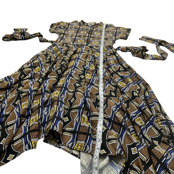 Mantsho x H&M Geometric African Print Midi Asymmetric Shirt Dress Brown‎ Size 2 - Picture 10 of 10